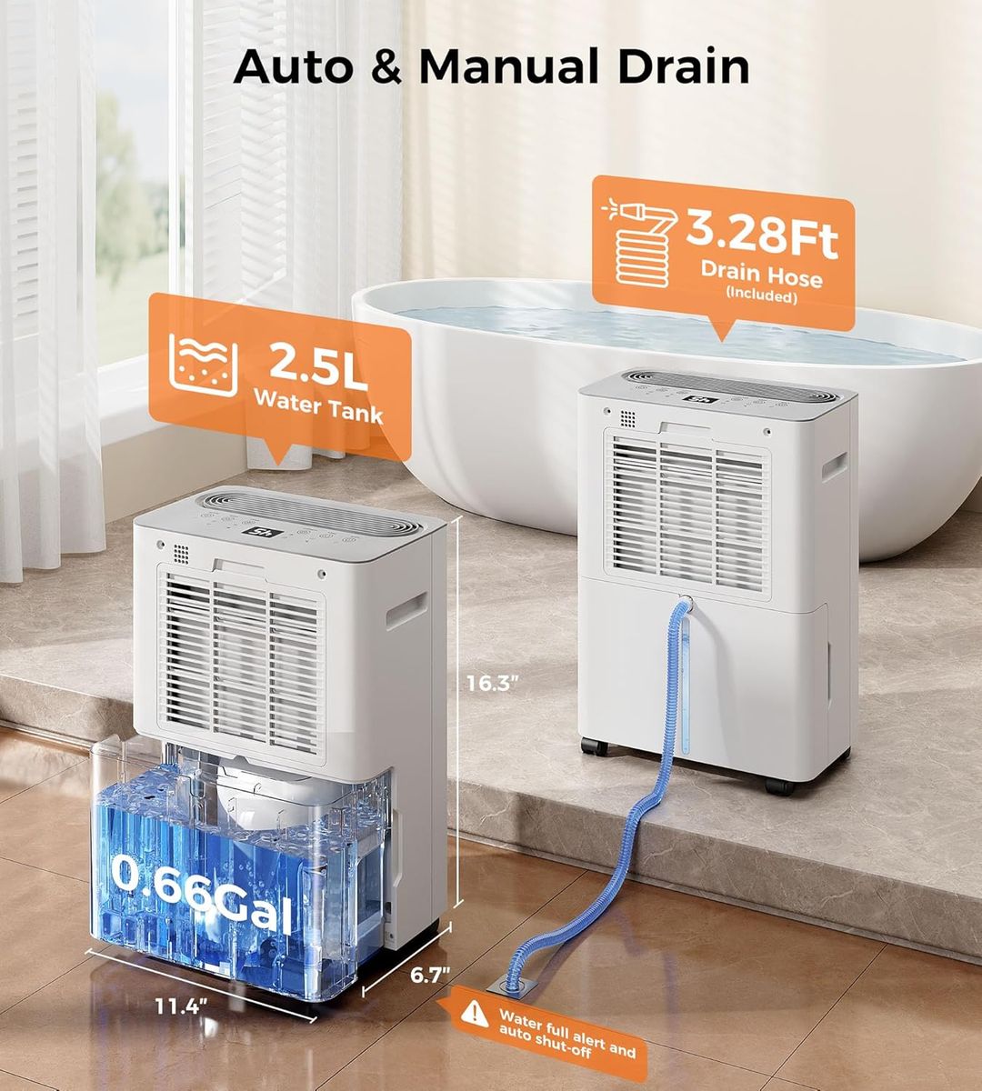 SEMKAP 32-Pint Dehumidifier: 2500 Sq.Ft for Basement & Home