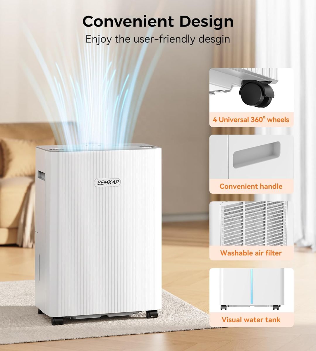 SEMKAP 32-Pint Dehumidifier: 2500 Sq.Ft for Basement & Home