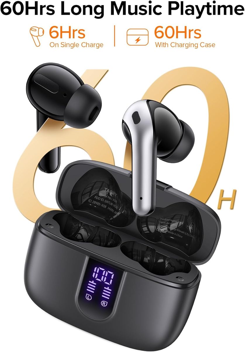 TAGRY Bluetooth Earbuds: 60H Playback & LED Display