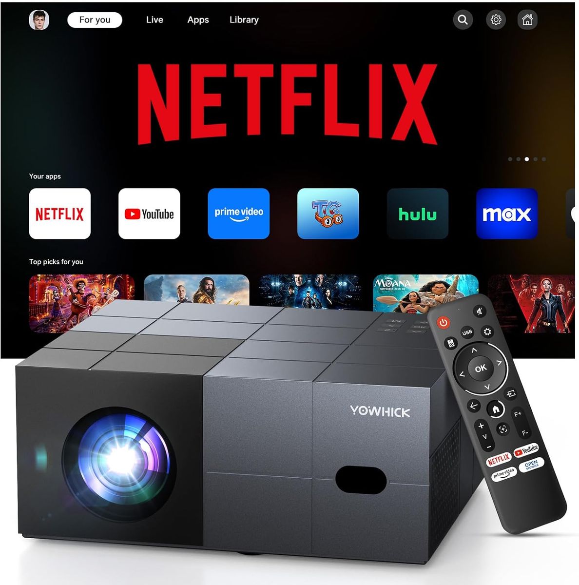 YOWHICK 4K Smart Projector: Netflix & Dolby Audio
