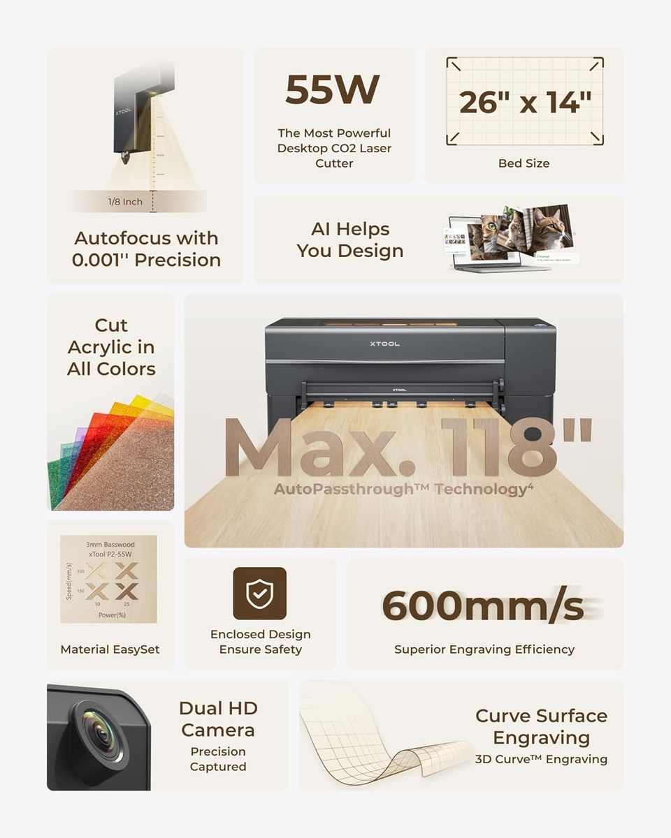 xTool P2S 55W CO2 Laser Cutter: Creativity Unleashed