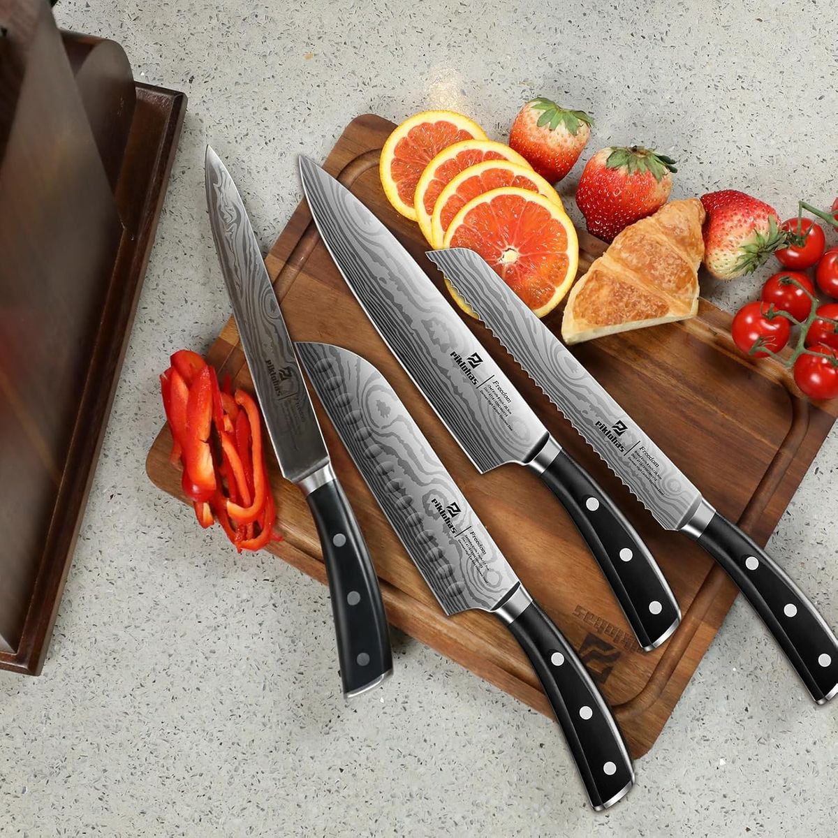 Piklohas 17-Piece Damascus Knife Set with Magnetic Holder