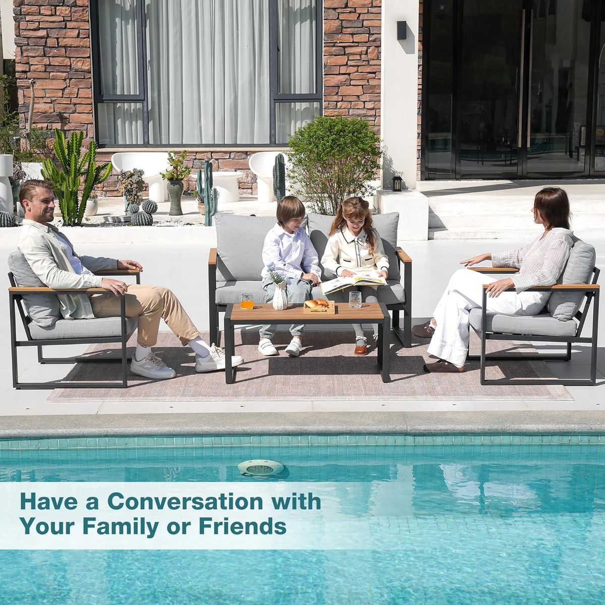 COMLAX FIELD 4-Piece Patio Conversation Set with Coffee Table