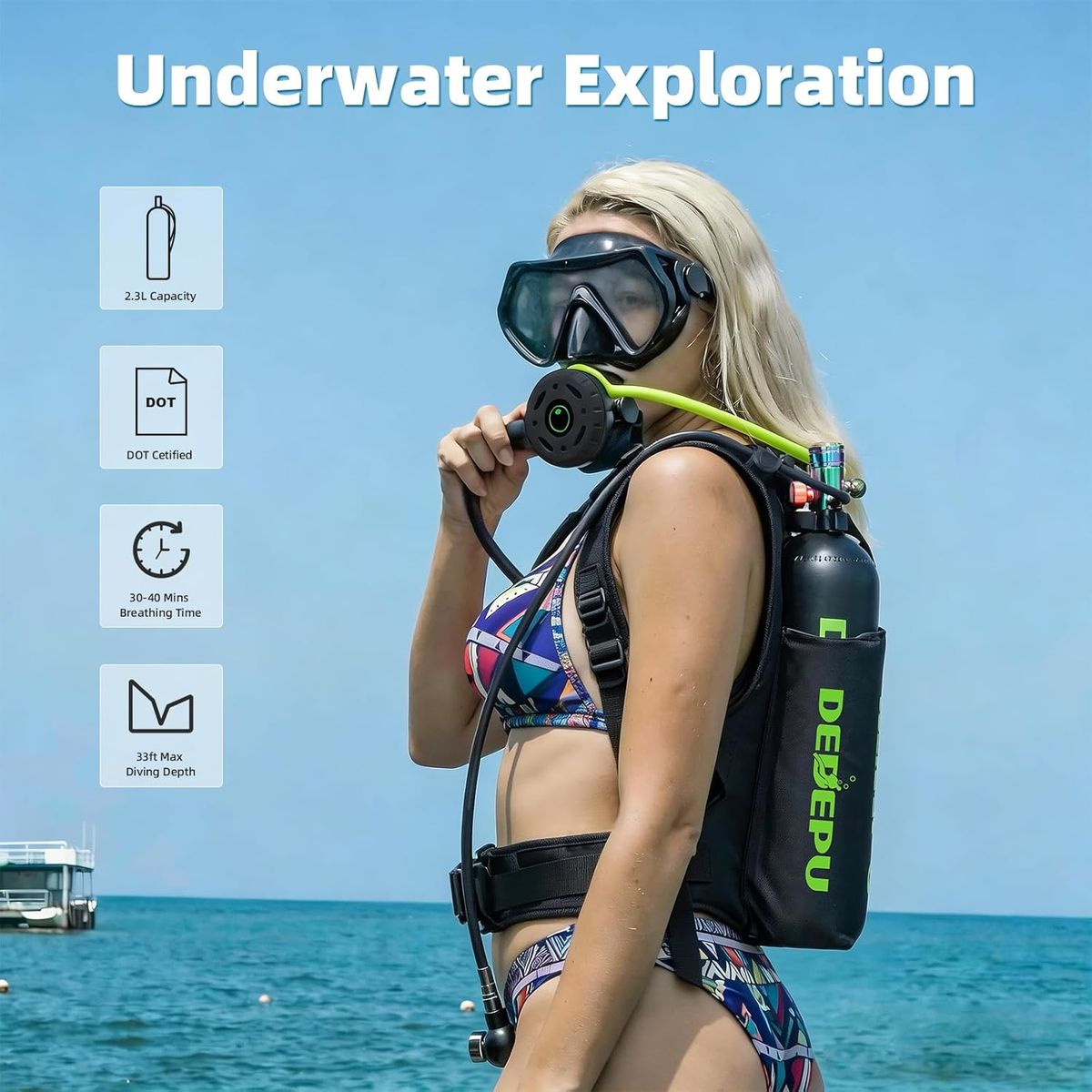 DEDEPU 2.3L Scuba Tank: Mini Diving with Air Pump