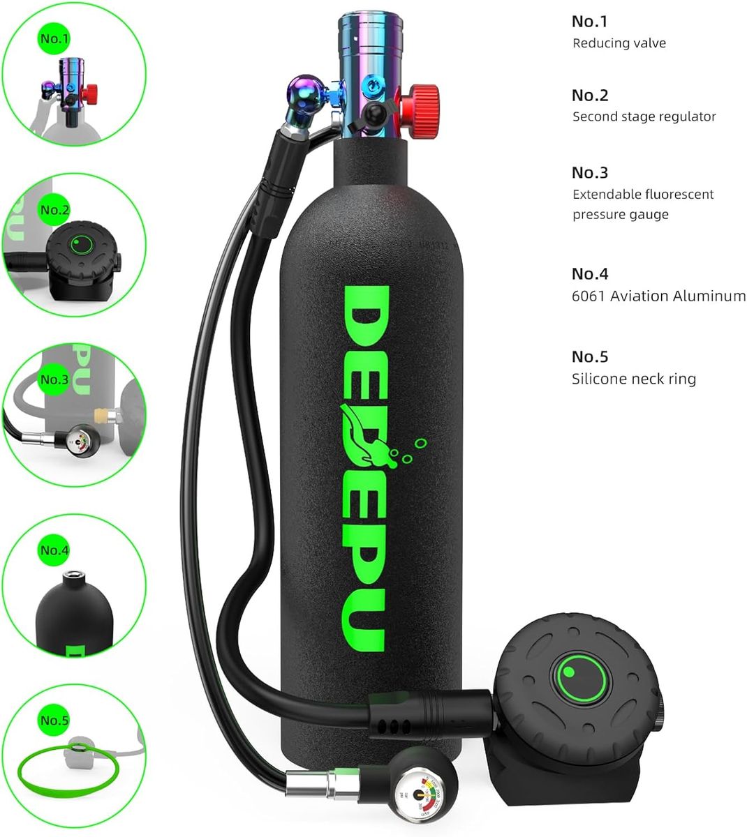 DEDEPU 2.3L Scuba Tank: Mini Diving with Air Pump