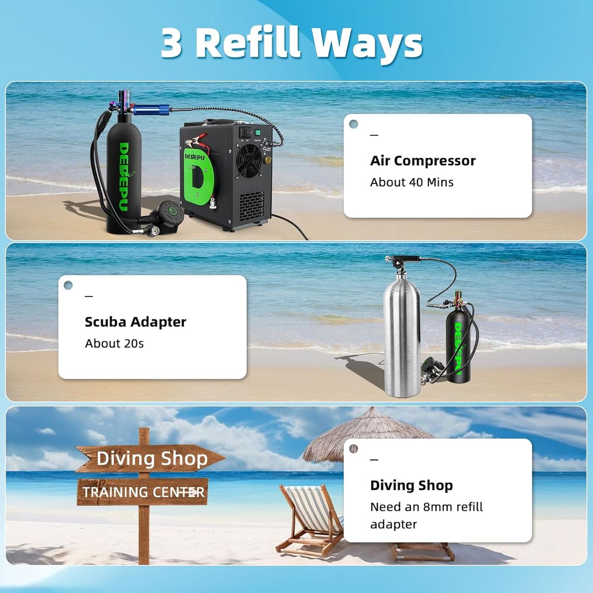 DEDEPU 2.3L Scuba Tank: Mini Diving with Air Pump