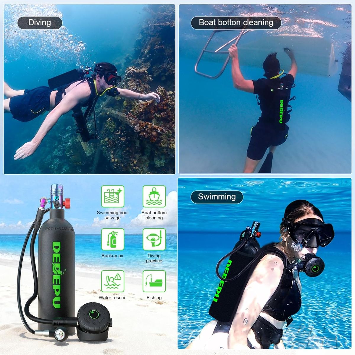 DEDEPU 2.3L Scuba Tank: Mini Diving with Air Pump