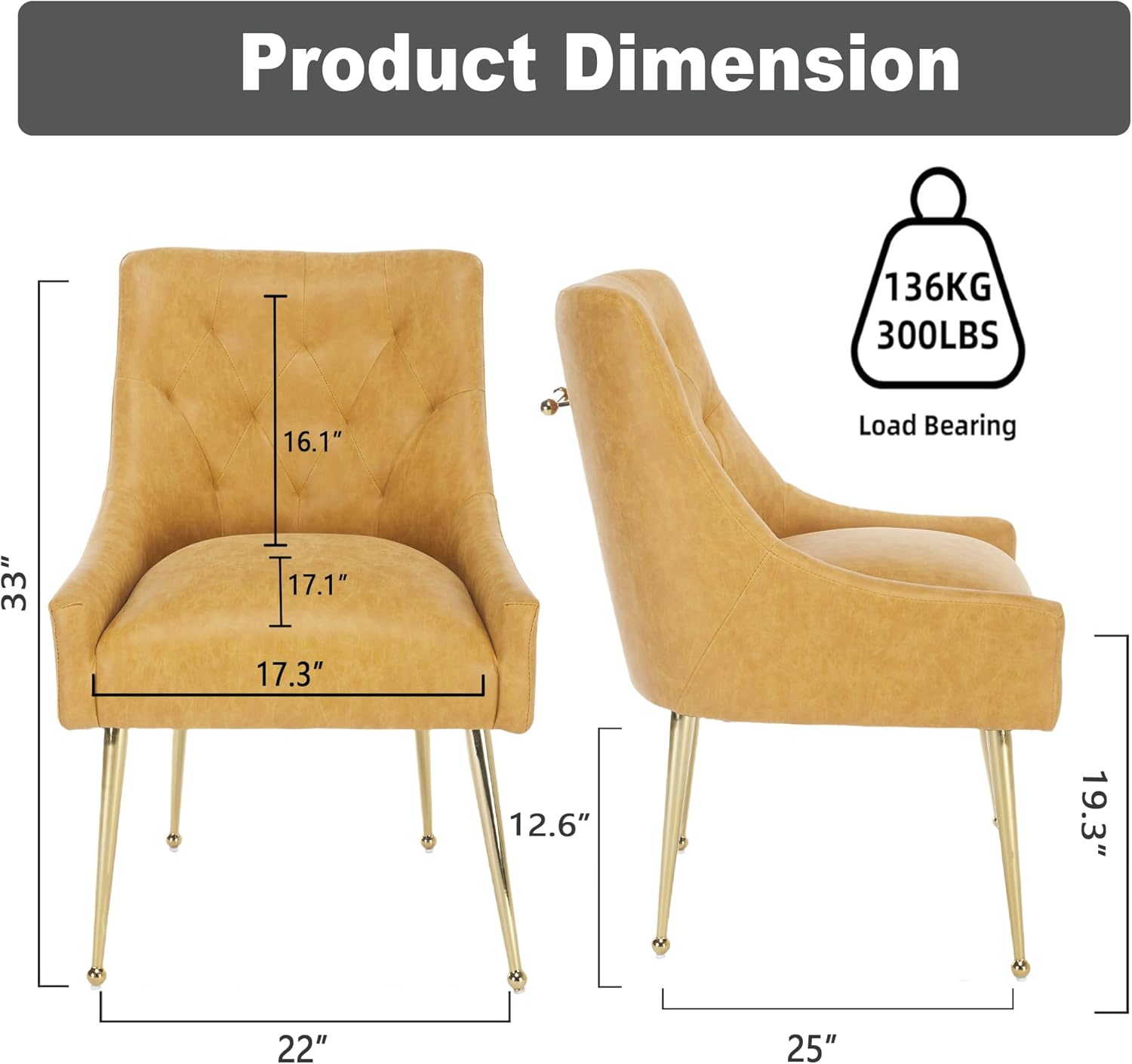 SEYNAR Dining Chairs Set of 2 – Gold Leg Luxury Accent