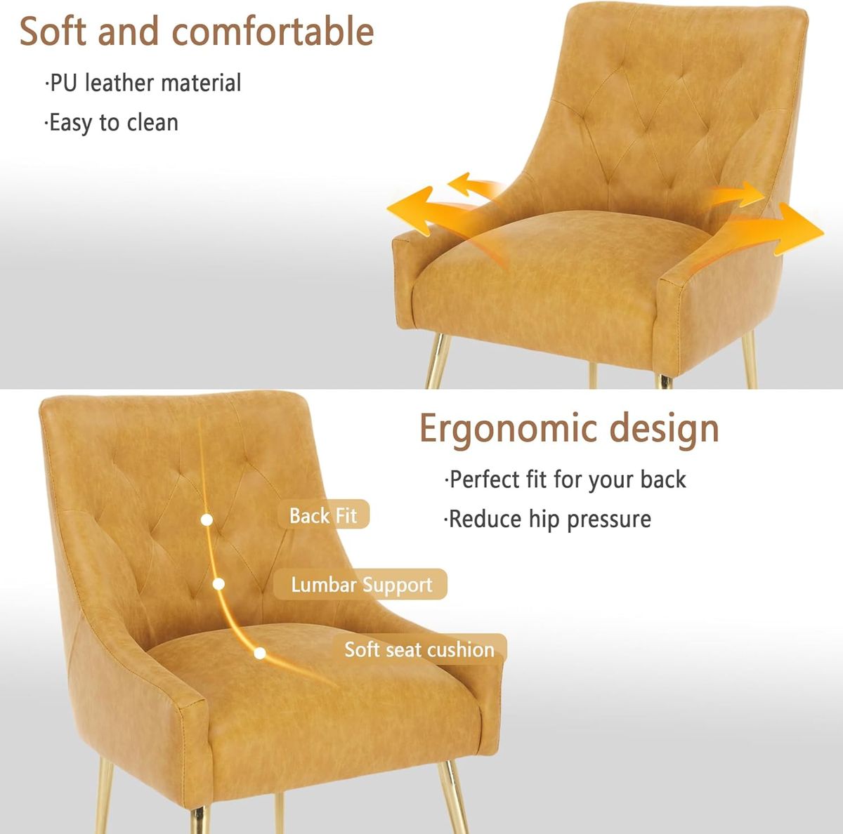SEYNAR Dining Chairs Set of 2 – Gold Leg Luxury Accent