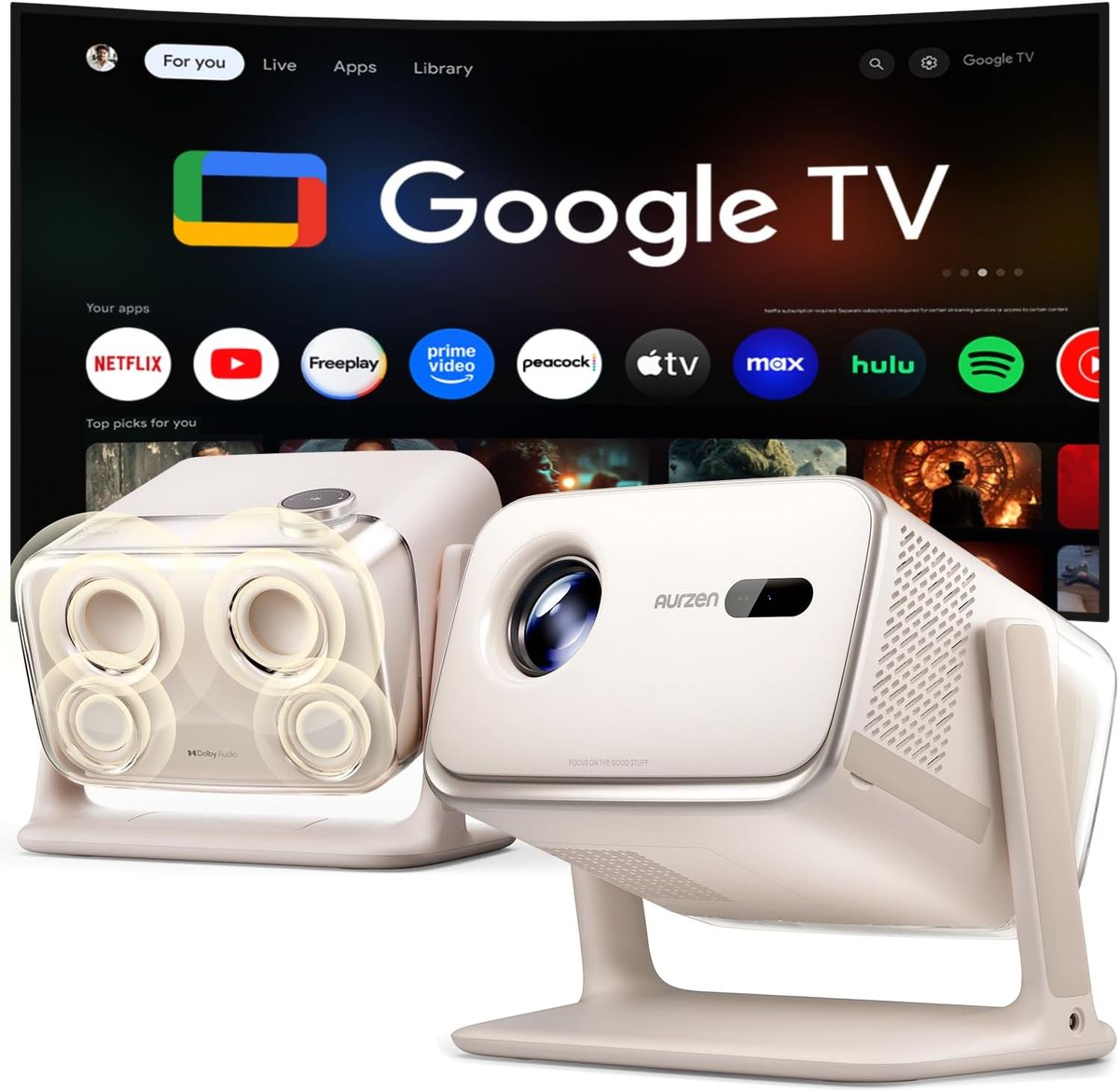 Aurzen BOOM mini: Smart Google TV Projector with Dolby Audio