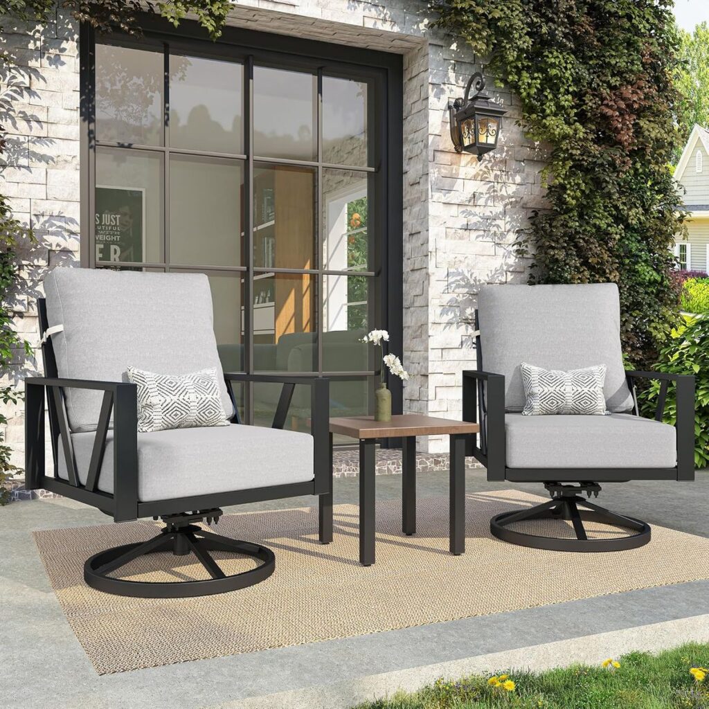 COMLAX FIELD 3-Piece Swivel Rocking Bistro Set with Coffee Table