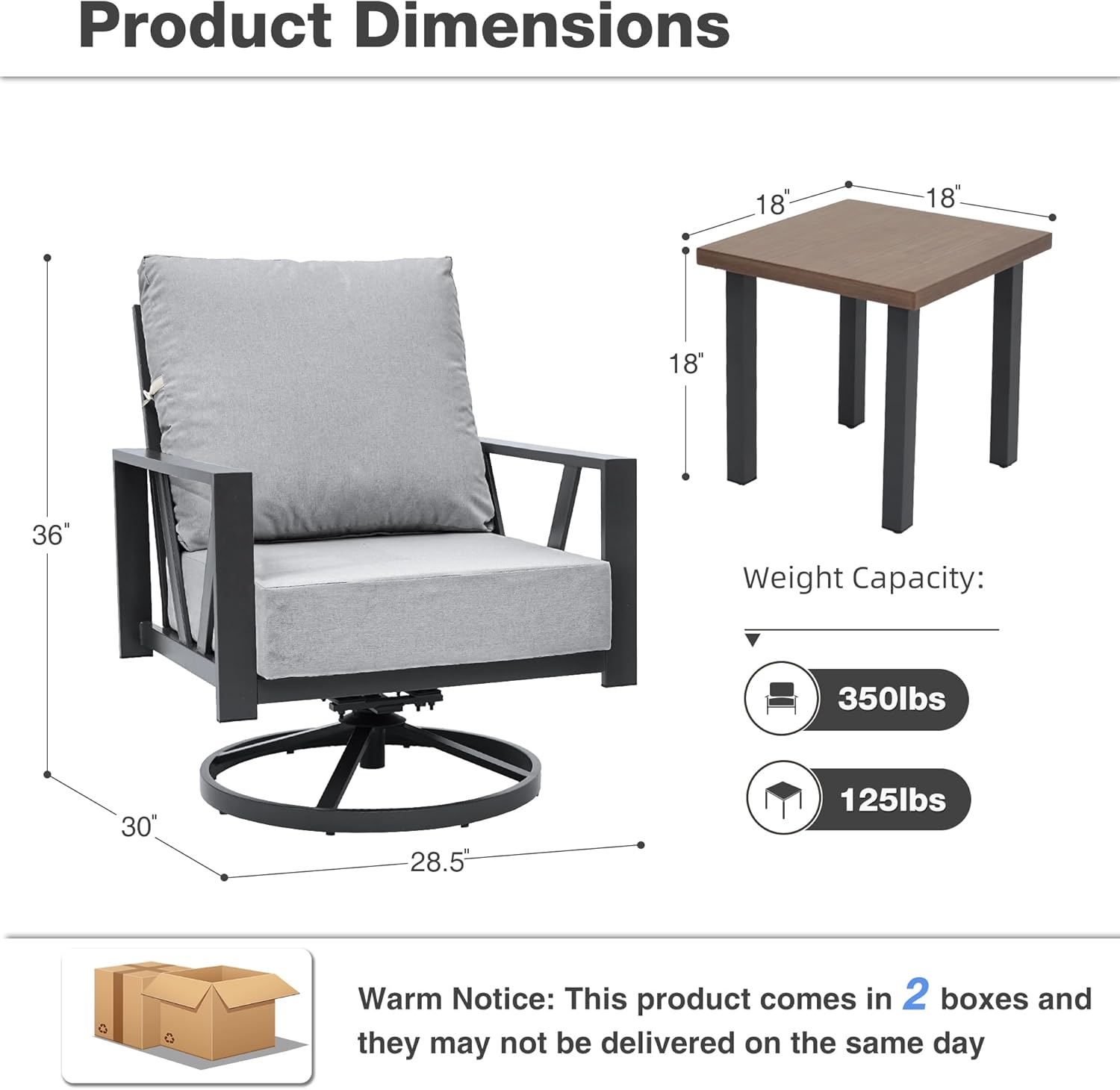 COMLAX FIELD 3-Piece Swivel Rocking Bistro Set with Coffee Table