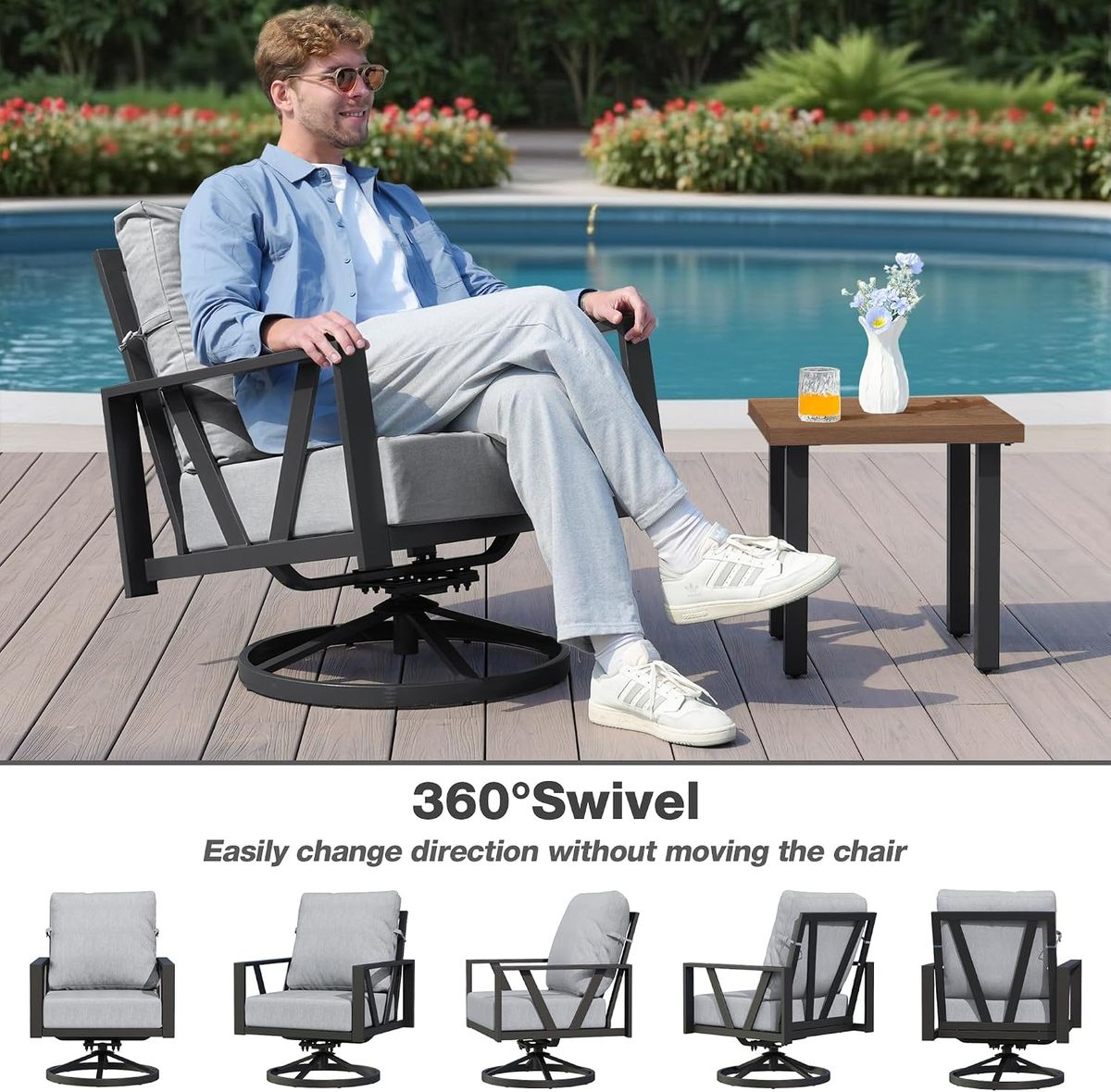 COMLAX FIELD 3-Piece Swivel Rocking Bistro Set with Coffee Table