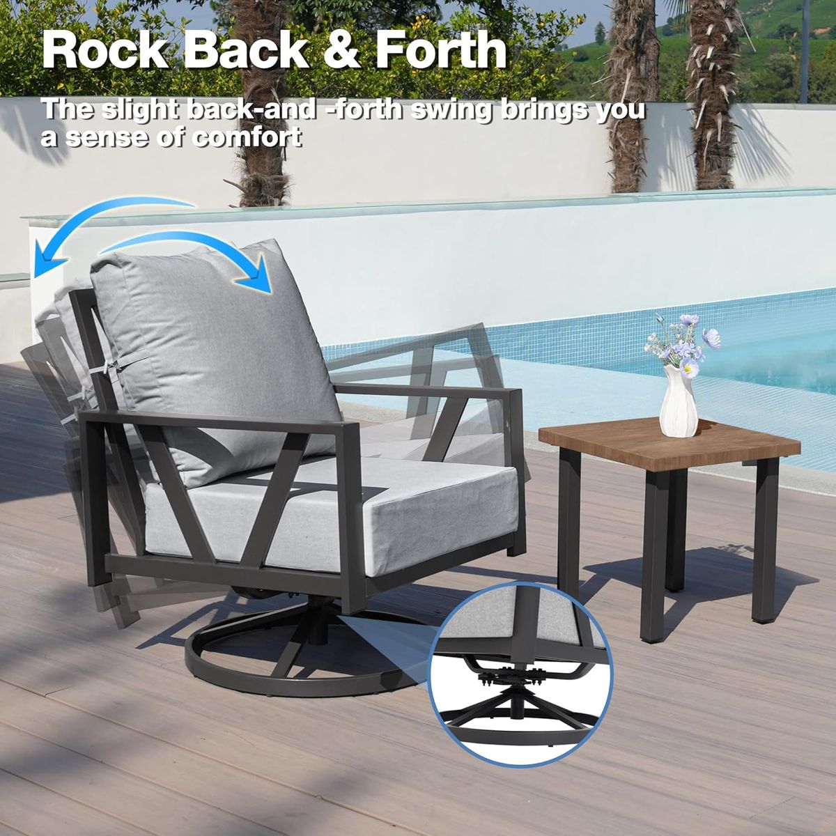 COMLAX FIELD 3-Piece Swivel Rocking Bistro Set with Coffee Table