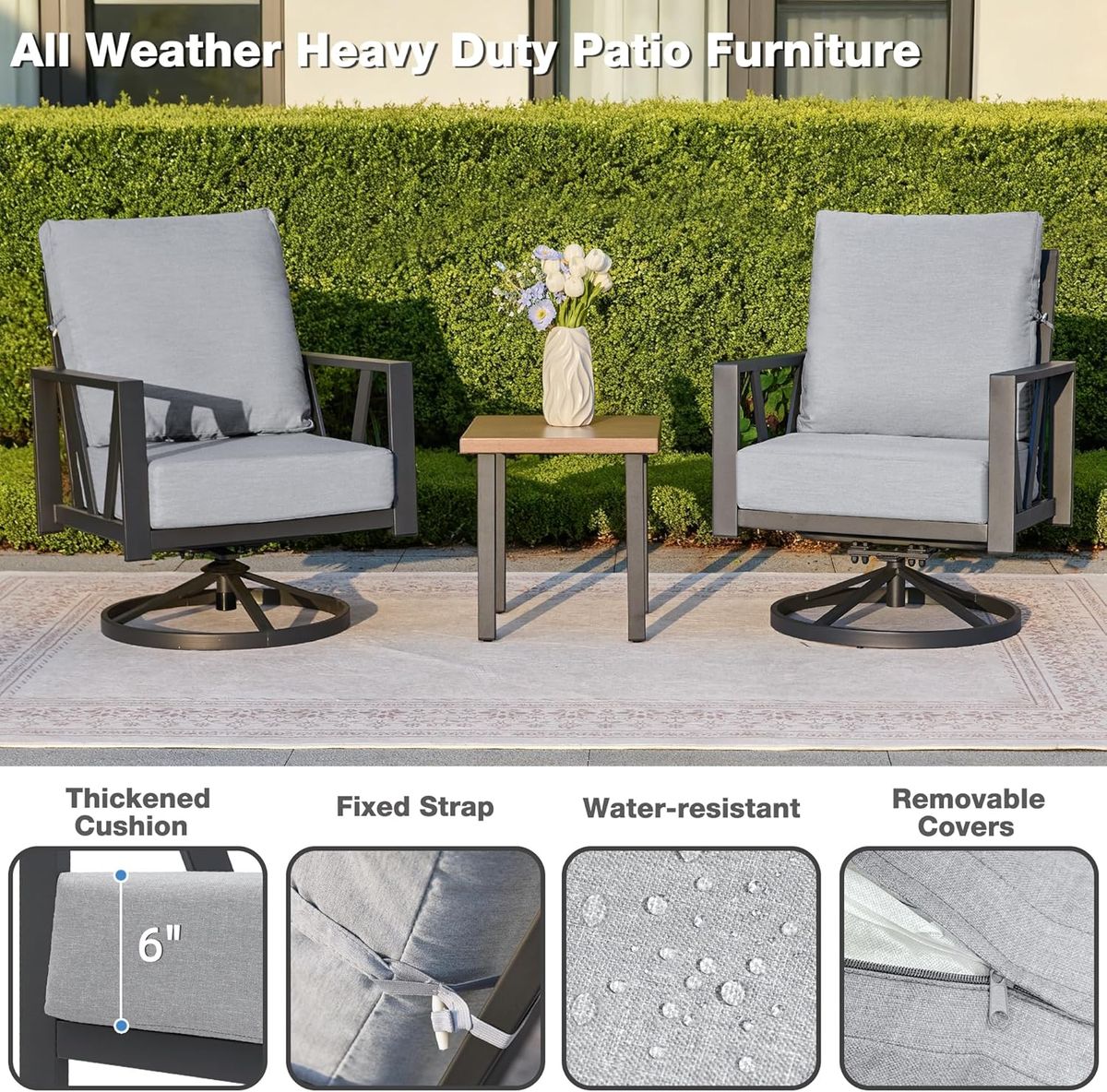 COMLAX FIELD 3-Piece Swivel Rocking Bistro Set with Coffee Table