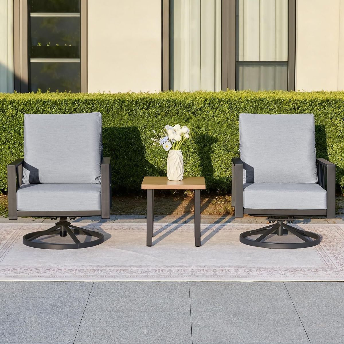 COMLAX FIELD 3-Piece Swivel Rocking Bistro Set with Coffee Table