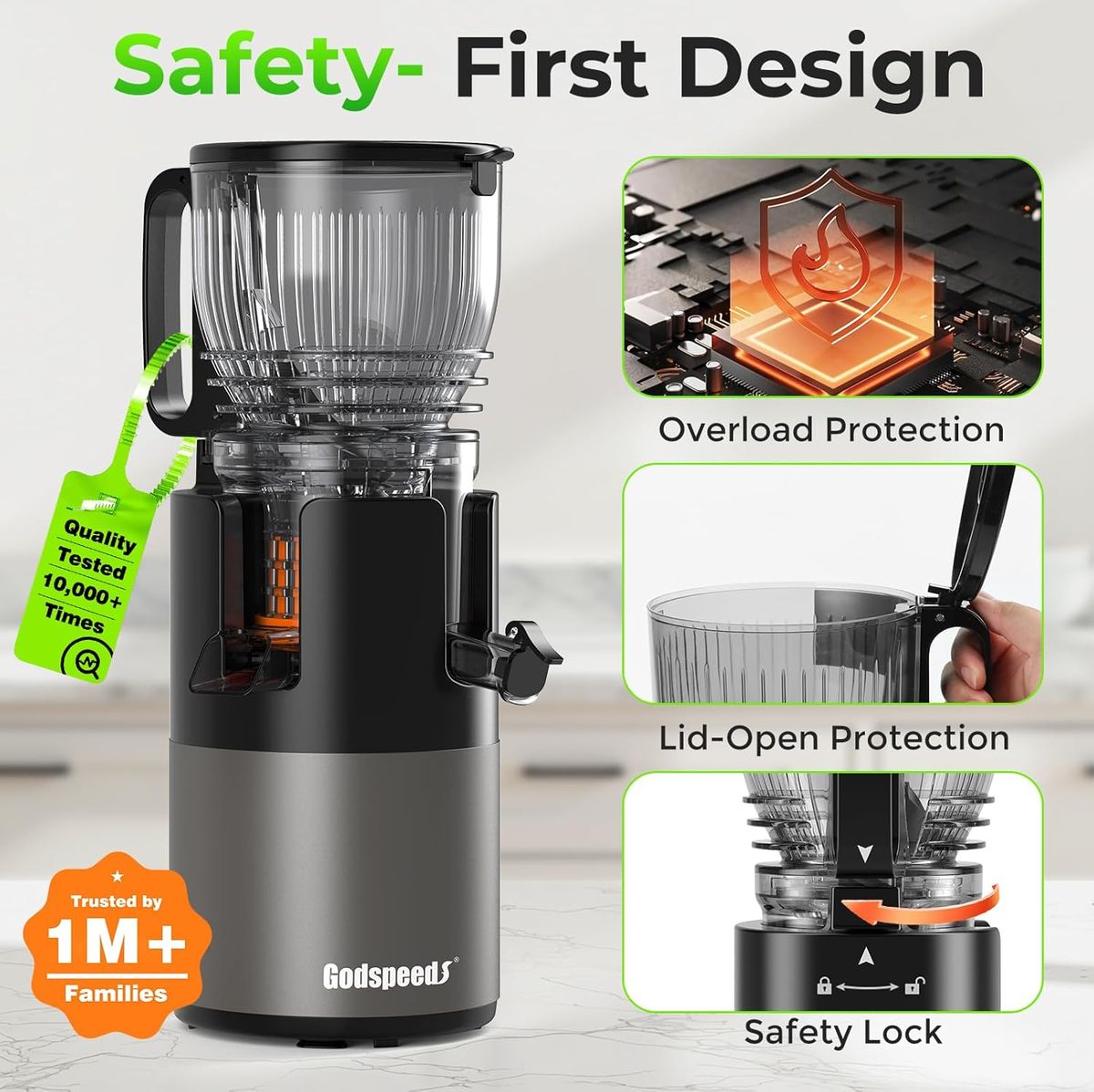 Godspeeds Juicer: Whole Fruit Cold Press with Large Feed Chute