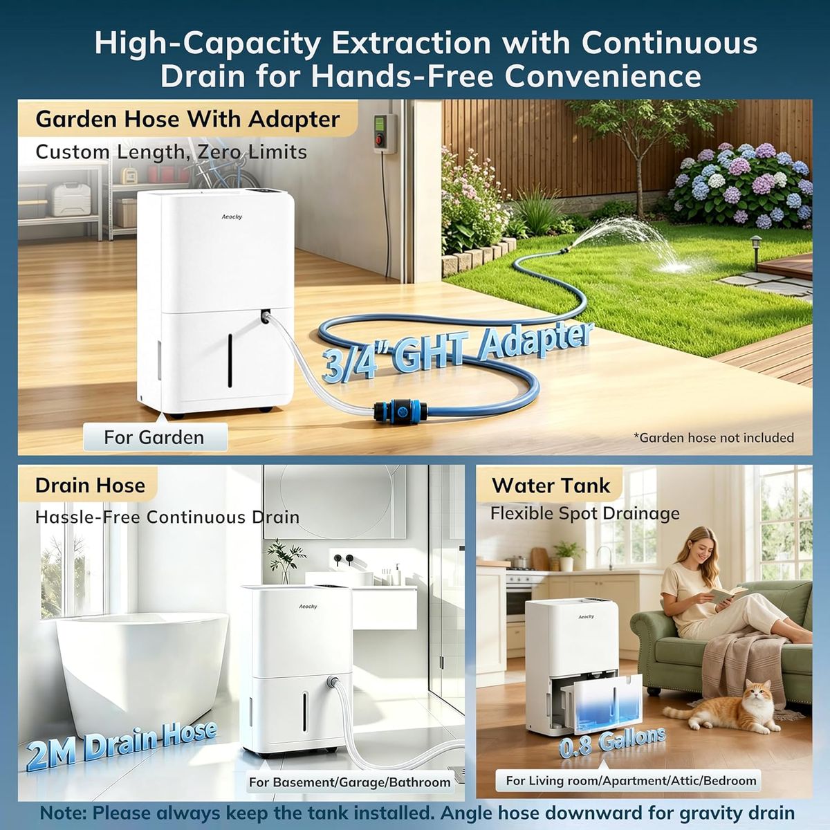 AEOCKY Max 50 Pint Dehumidifier for 3000 Sq Ft