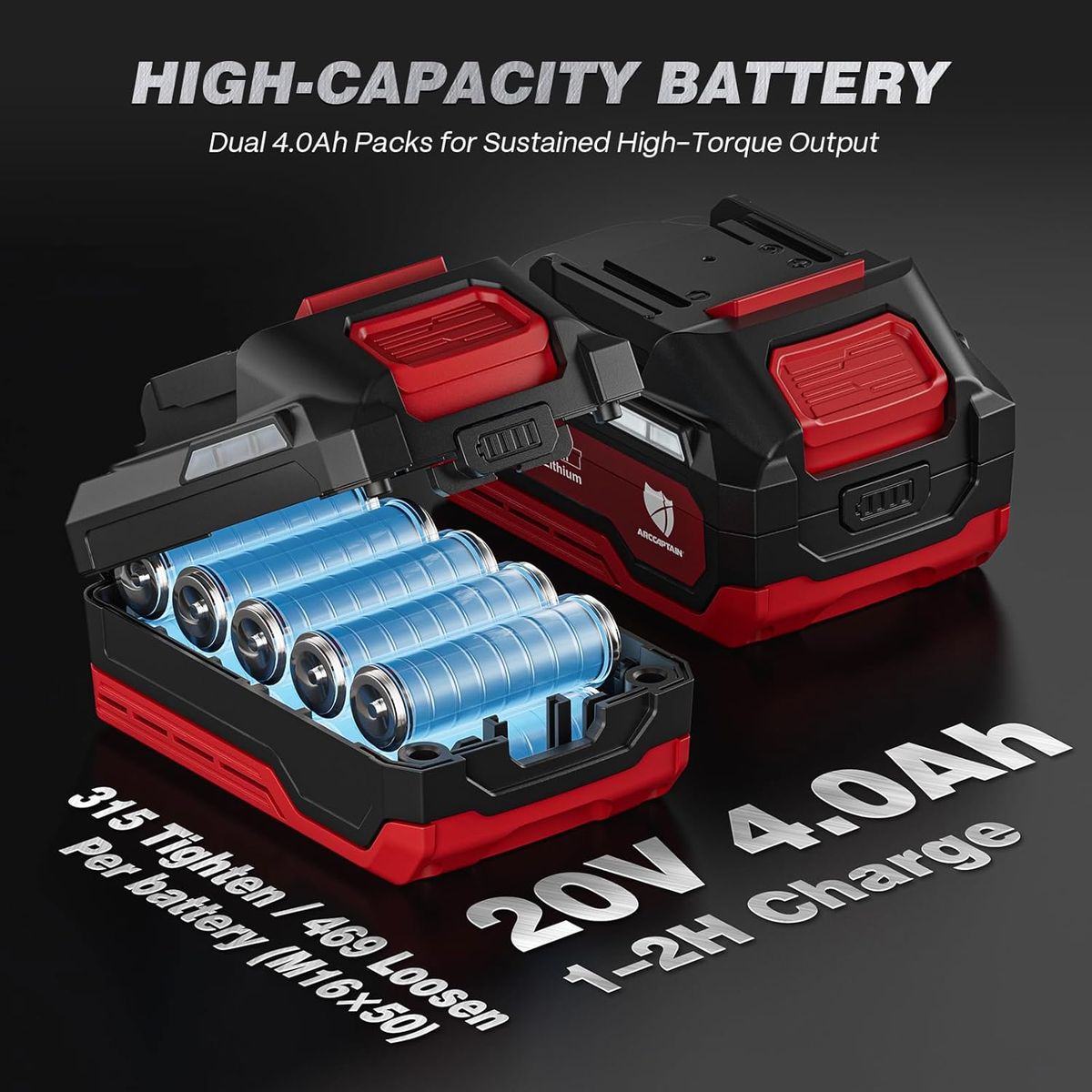 Arccaptain 1500N.m Cordless Impact Wrench for Heavy Trucks