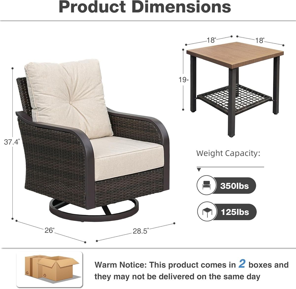 COMLAX FIELD Wicker Swivel Rocker Chairs with Side Table