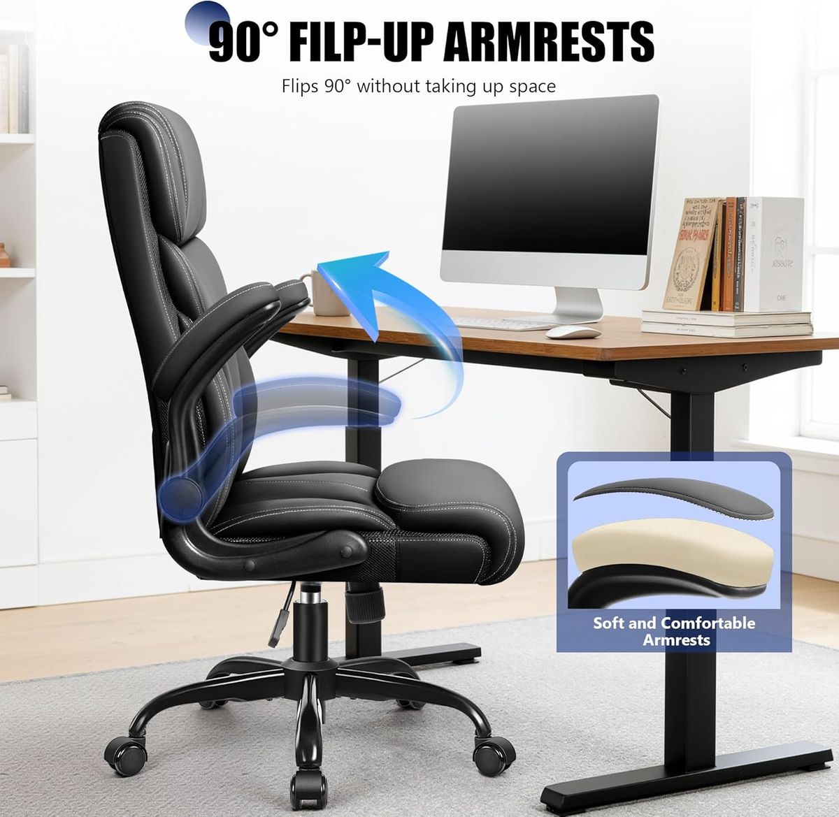 Primy Ergonomic Leather Office Chair with Footrest & Lumbar Support