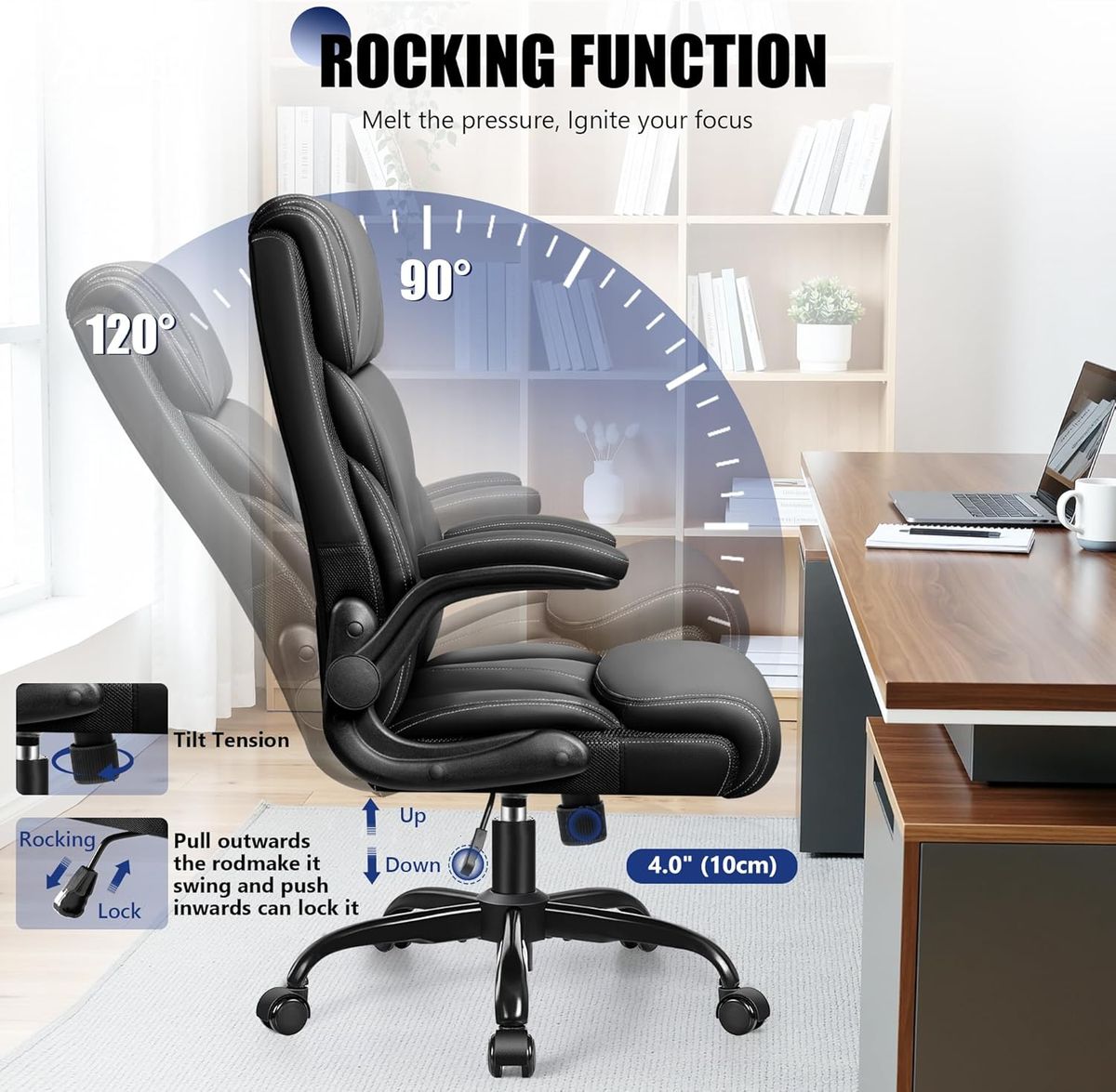 Primy Ergonomic Leather Office Chair with Footrest & Lumbar Support