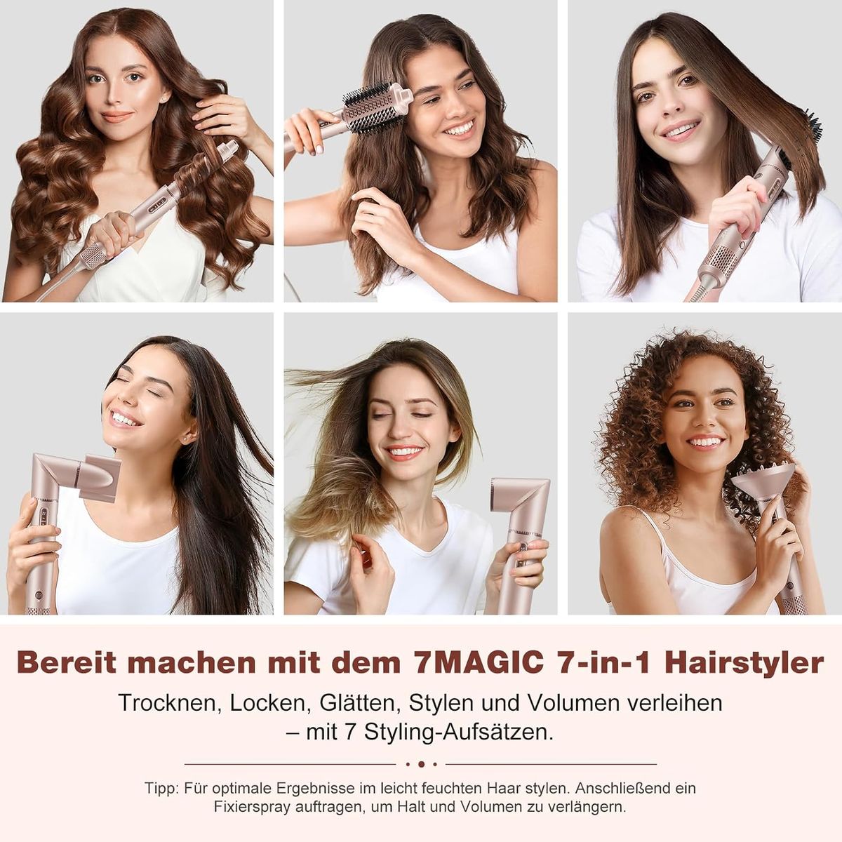 7Magic 7-in-1 Hot Air Styler-Pink: Perfektes Styling für Zuhause