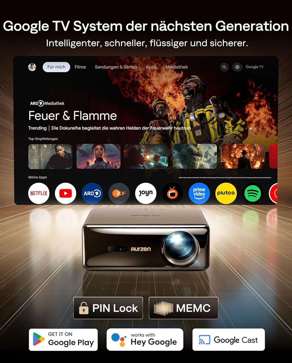 Aurzen EAZZE D1 MAX: Power-Beamer mit Google TV & Netflix