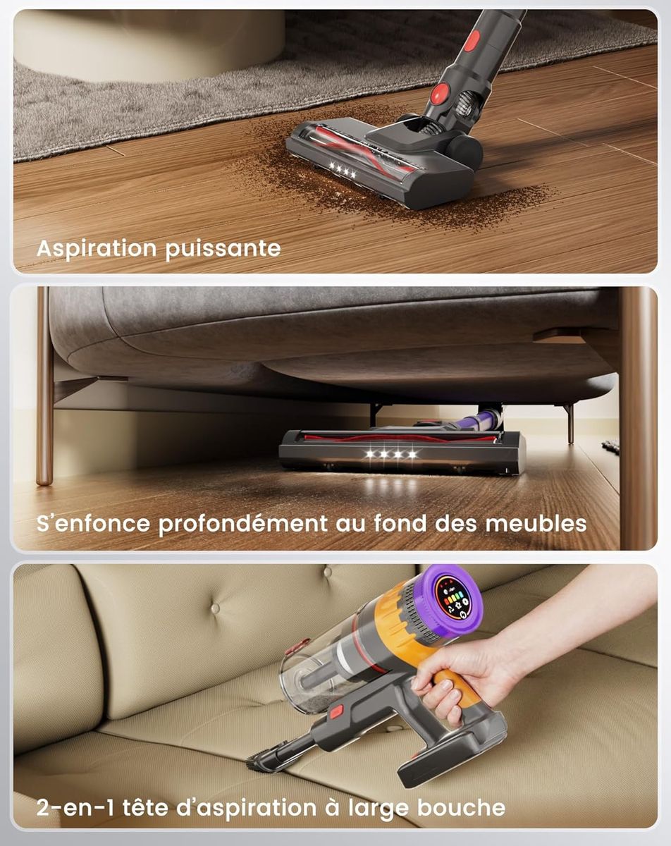 Lefant Aspirateur-balai sans fil 40KPA : Puissance et Autonomie