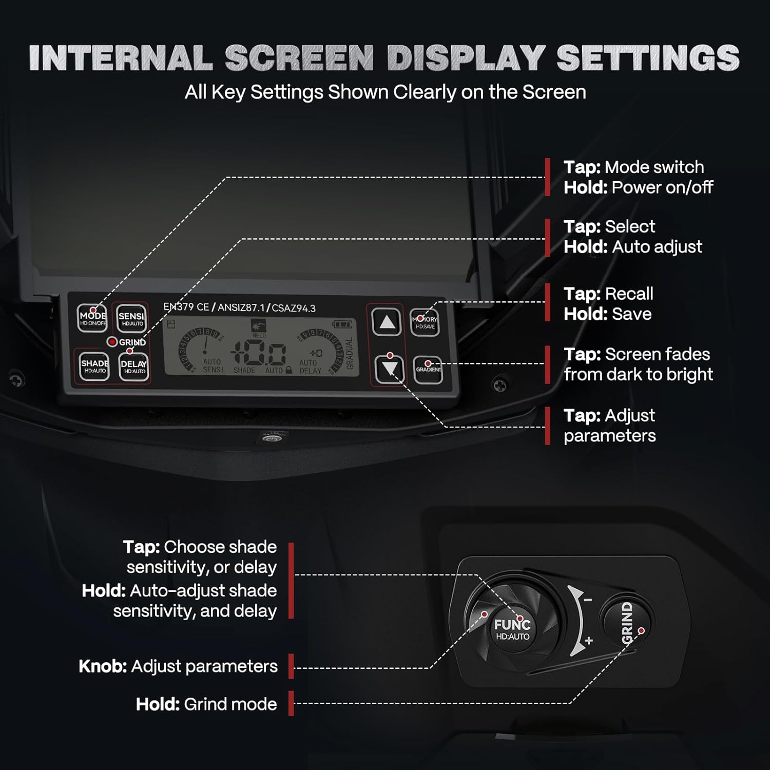 Arccaptain Intelligent Auto-Shade Welding Helmet: 180° View