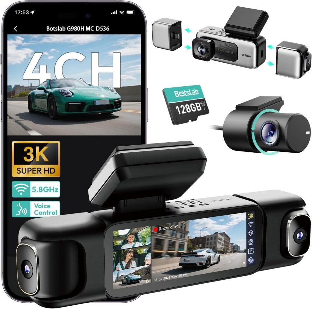 BOTSLAB 3K 4-Channel Dash Cam: 360° All-Around View