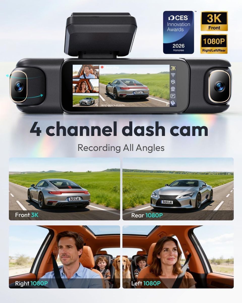 BOTSLAB 3K 4-Channel Dash Cam: 360° All-Around View