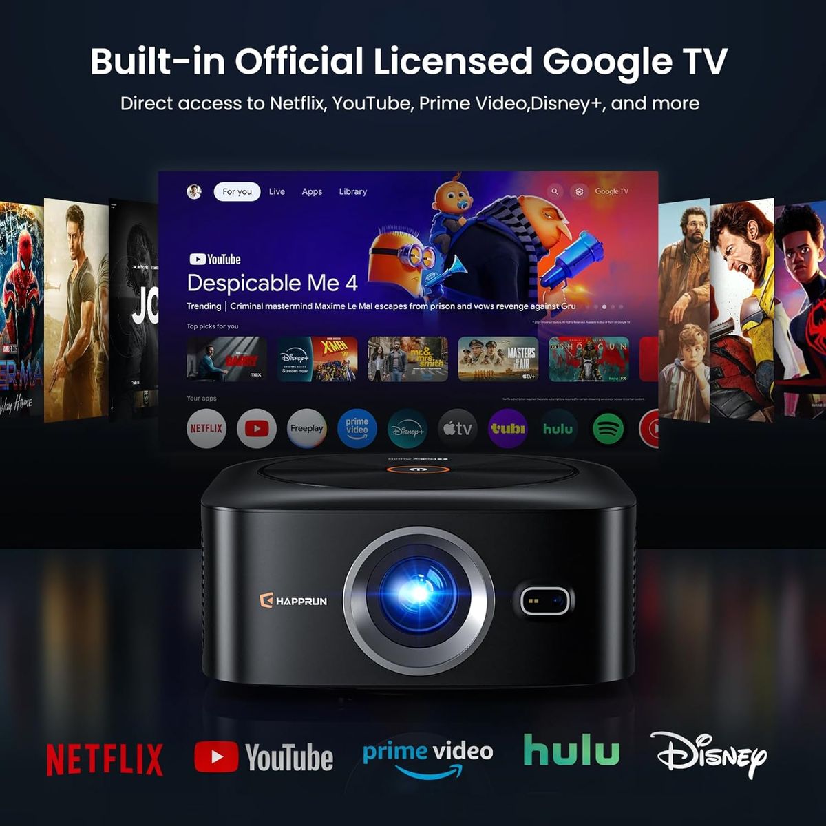 HAPPRUN 1500 ANSI 4K Google TV Projector: Ultimate Home Theater