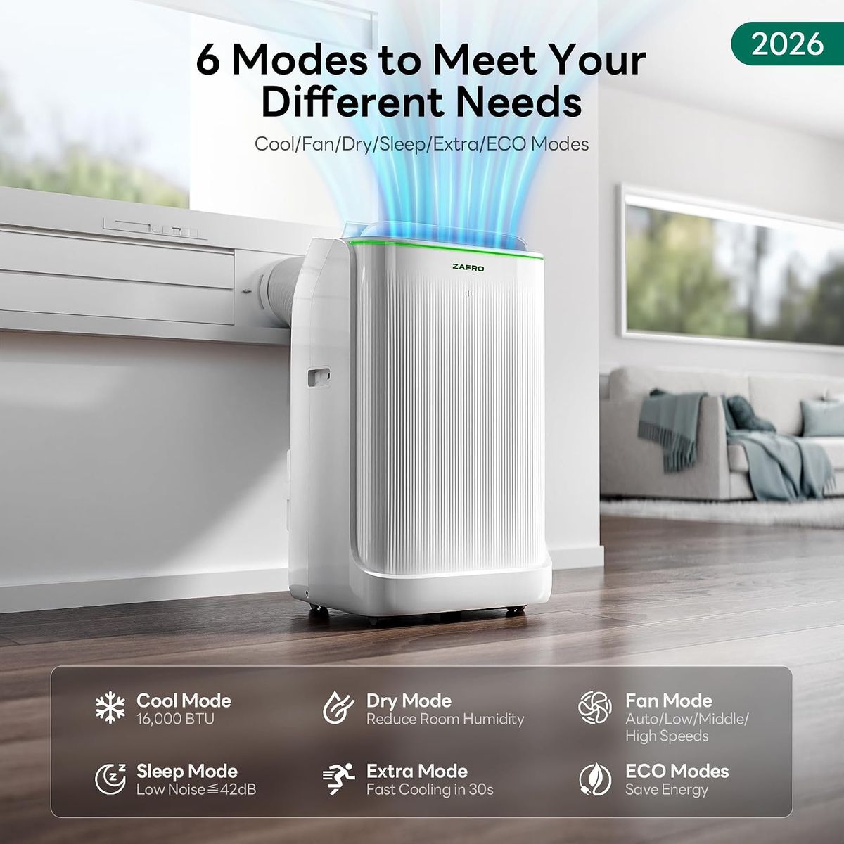 ZAFRO Smart Inverter 16000 BTU Dual Hose Portable AC