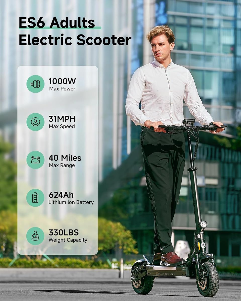 ECOROAD ES6 Electric Scooter: 1000W Power, 31 MPH Thrills