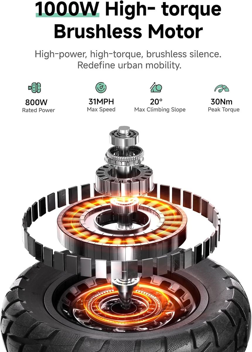 ECOROAD ES6 Electric Scooter: 1000W Power, 31 MPH Thrills