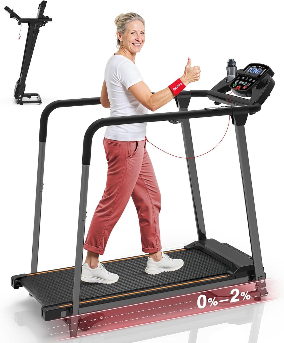 Redliro Treadmill for Seniors with Long Handrails – Safe Walking
