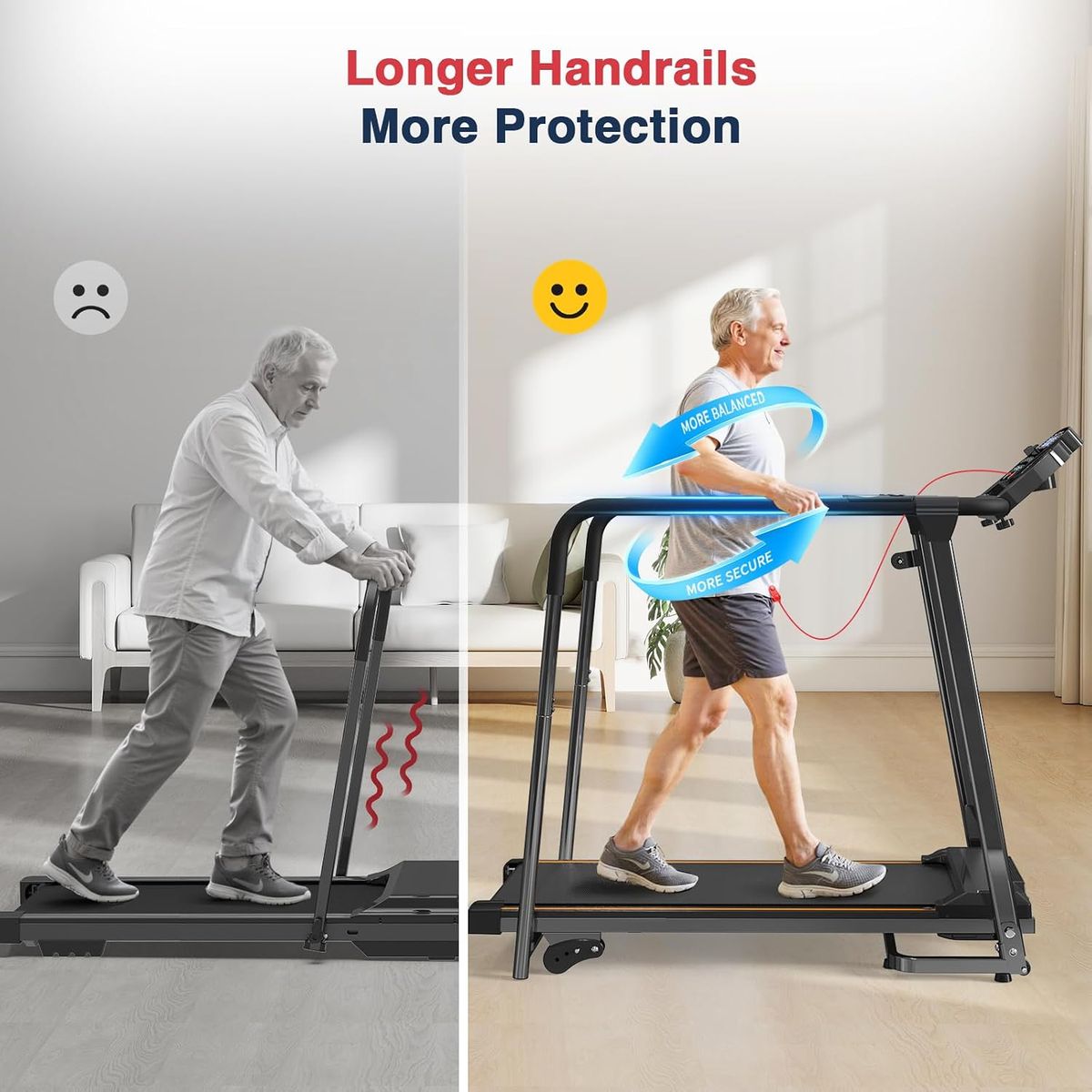 Redliro Treadmill for Seniors with Long Handrails – Safe Walking